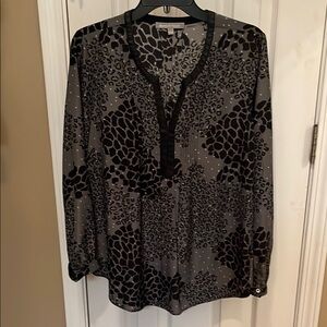 Women's Black and Gray Animal Print Top